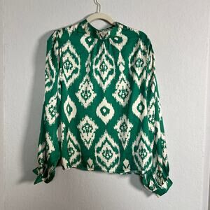 Vici‎ Women's Green Ikat Pattern Long Sleeve Blouse Size L